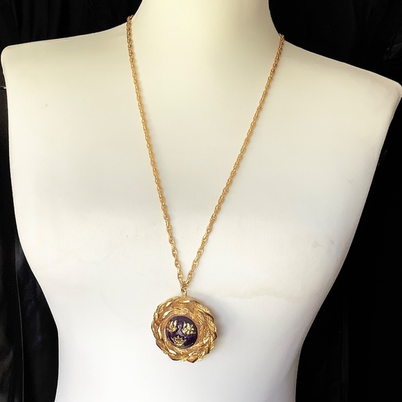 Swedish Souvenir Pendant Necklace Sweden 3 Crowns in Blue Enamel 28” Link Chain - Picture 8 of 8